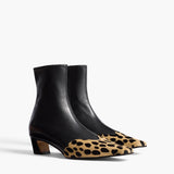 Khaite - Nevada Stretch Low Boot in Black Leather with Hyena Print Haircalf