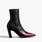 Khaite - Nevada Stretch High Boot in Black Leather with Oxblood Patent Leather