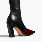 Khaite - Nevada Stretch High Boot in Black Leather with Oxblood Patent Leather