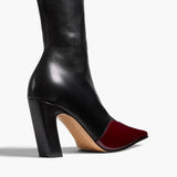 Khaite - Nevada Stretch High Boot in Black Leather with Oxblood Patent Leather