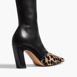 Khaite - Nevada Stretch High Boot in Black Leather with Hyena Print Haircalf