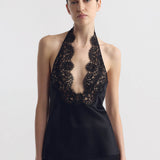 Nili Lotan - TEO LACE HALTERNECK SILK TOP