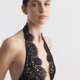 Nili Lotan - TEO LACE HALTERNECK SILK TOP