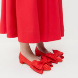 Loeffler Randall - Noa Red Moiré Bow Flat