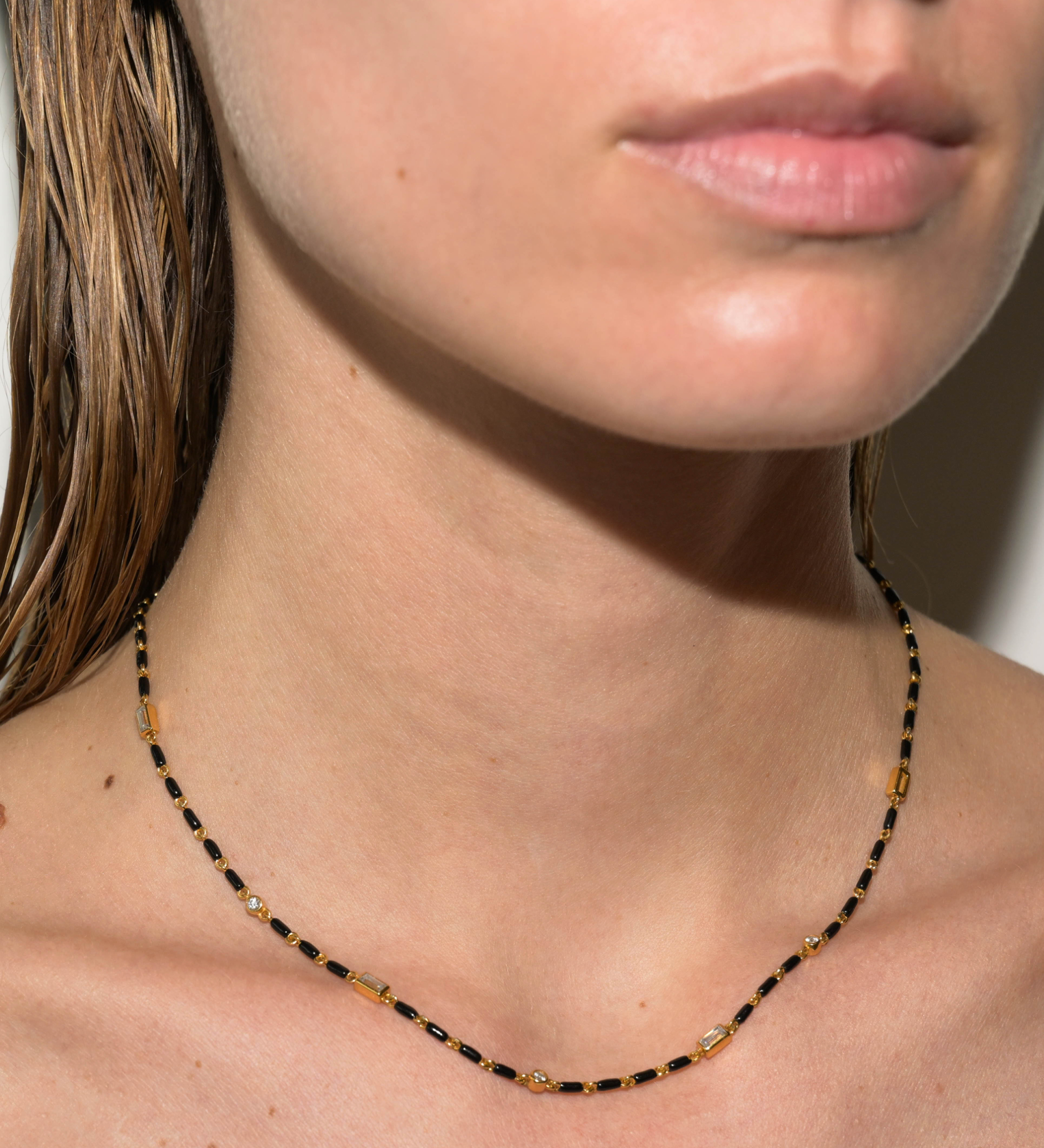 Dorsey - ENAMEL MOISSANITE NECKLACE IN NOIR, 18K GOLD VERMEIL