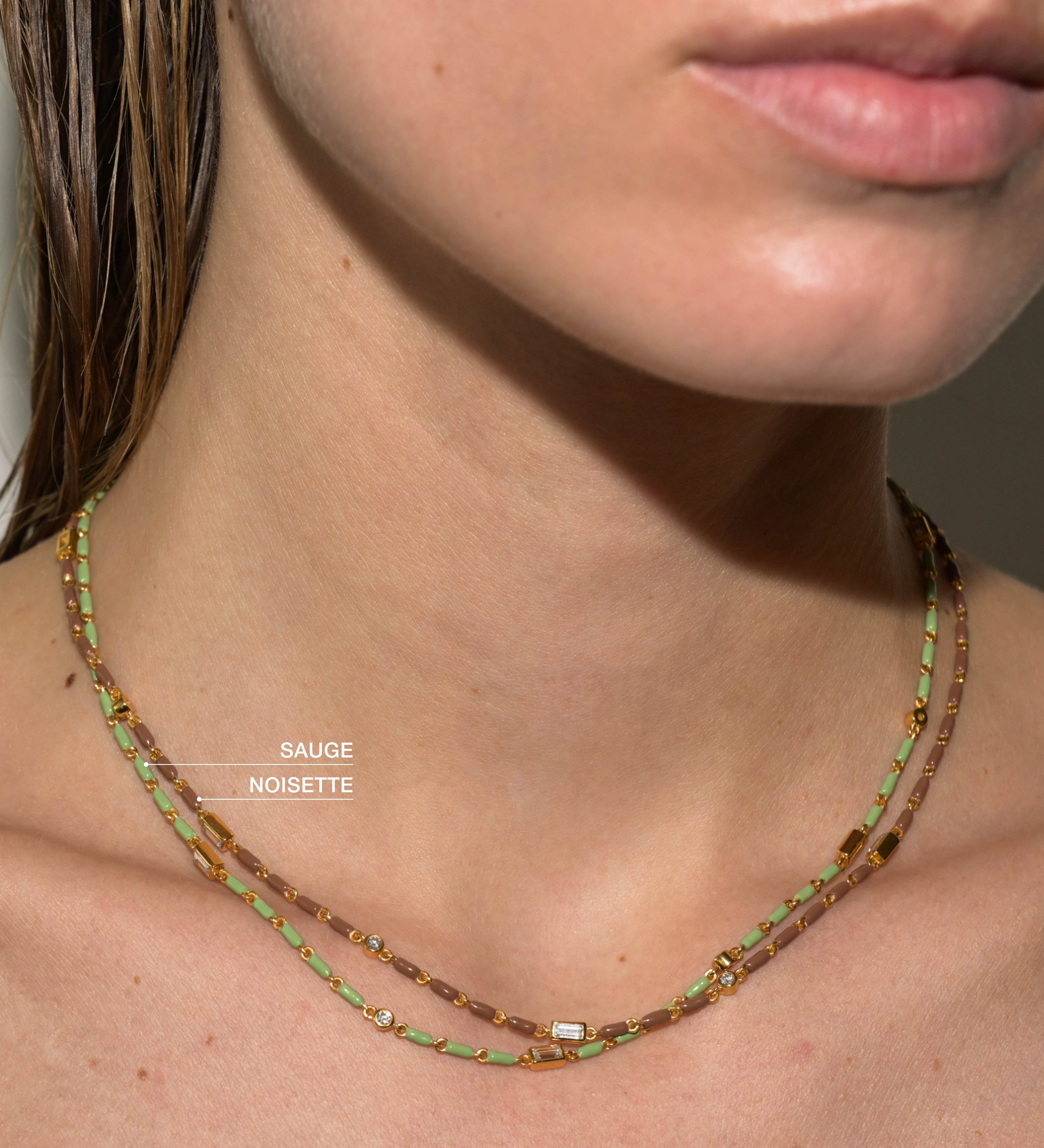 Dorsey - ENAMEL MOISSANITE NECKLACE IN NOISETTE, 18K GOLD VERMEIL
