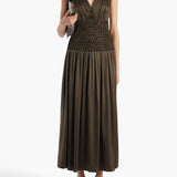Khaite - Nola Dress in Dark Olive Silk