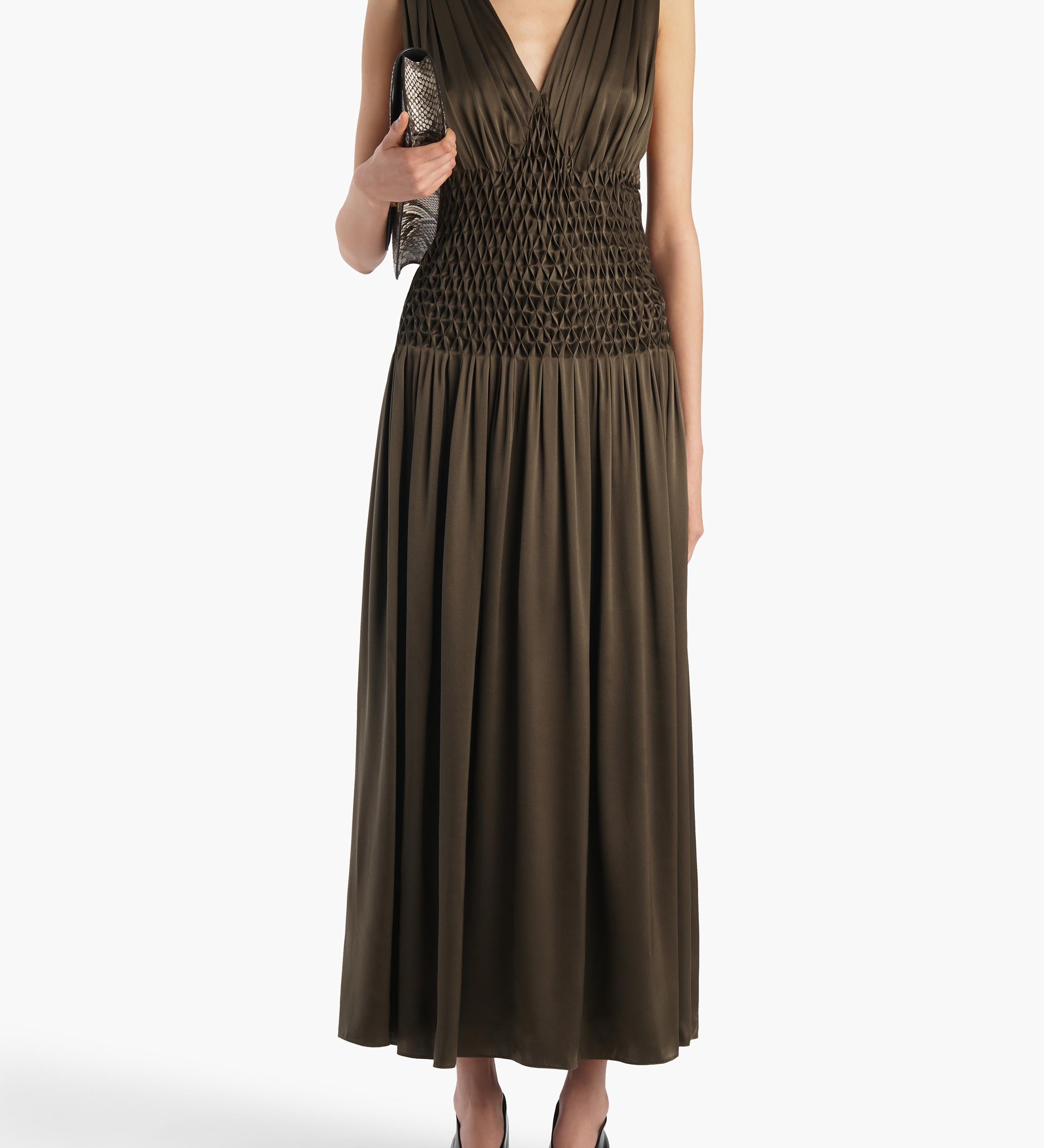 Khaite - Nola Dress in Dark Olive Silk