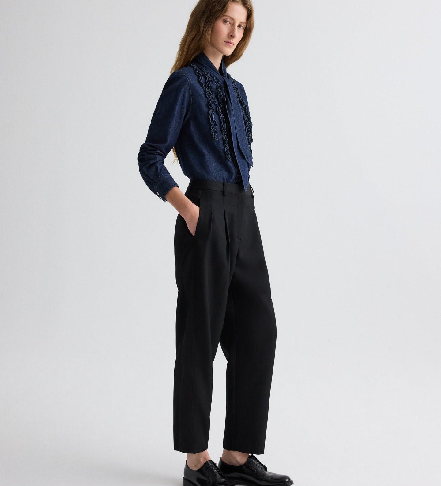 TWP - Cornelia St. Pant with Tux Stripe in Compact Suiting
