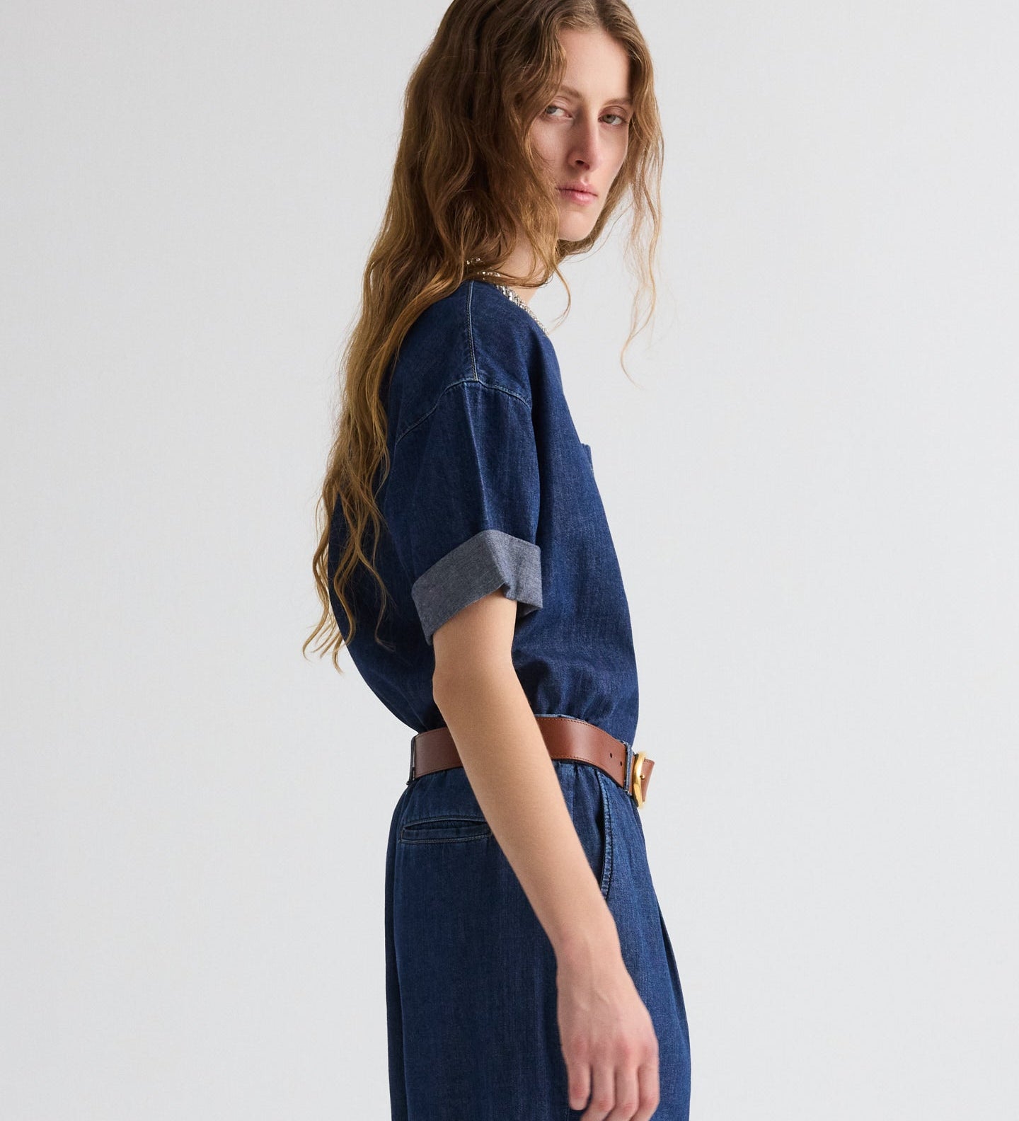 TWP - Ex T with Crystal Collar in Denim Shirting