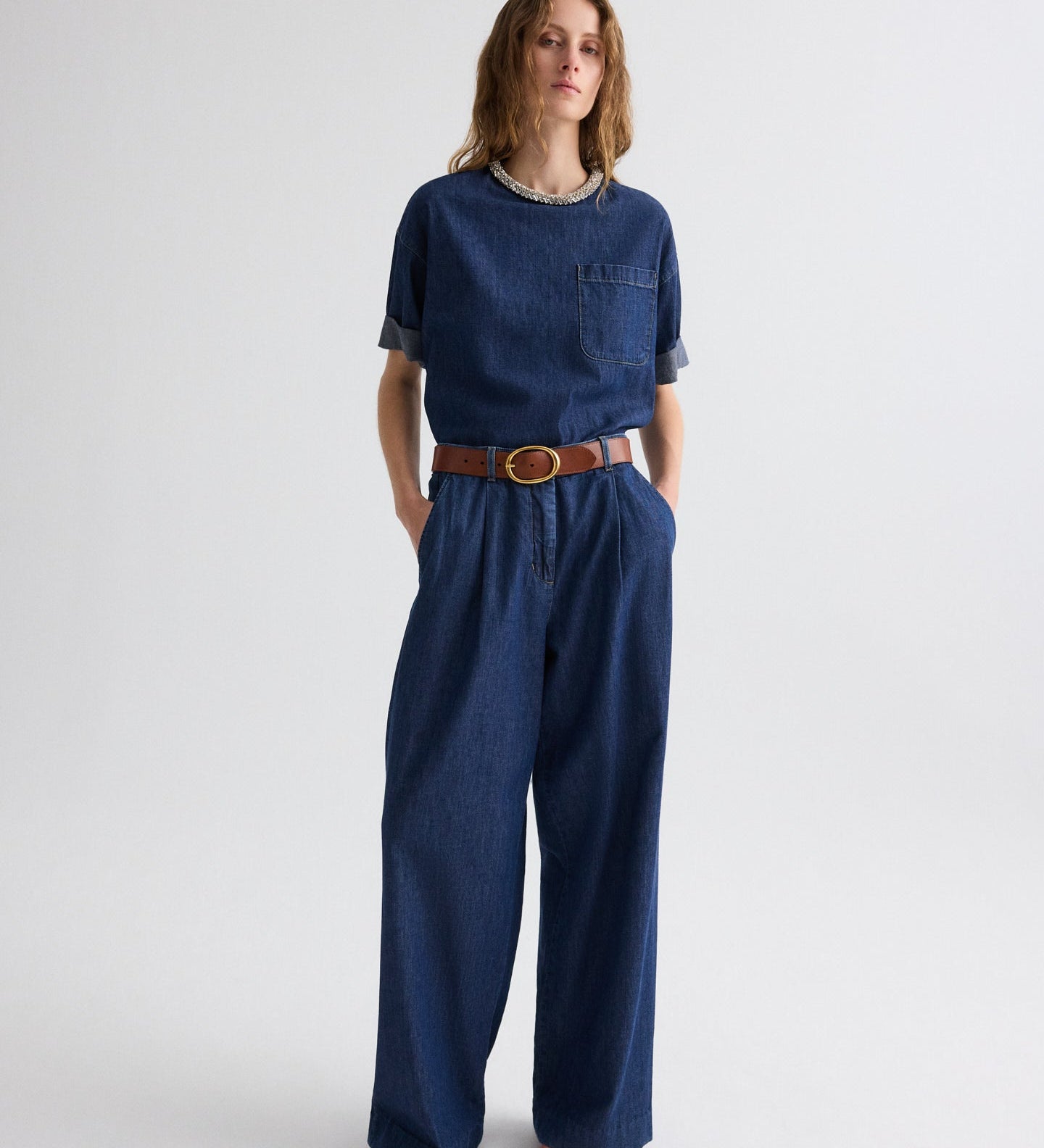TWP - Ex T with Crystal Collar in Denim Shirting