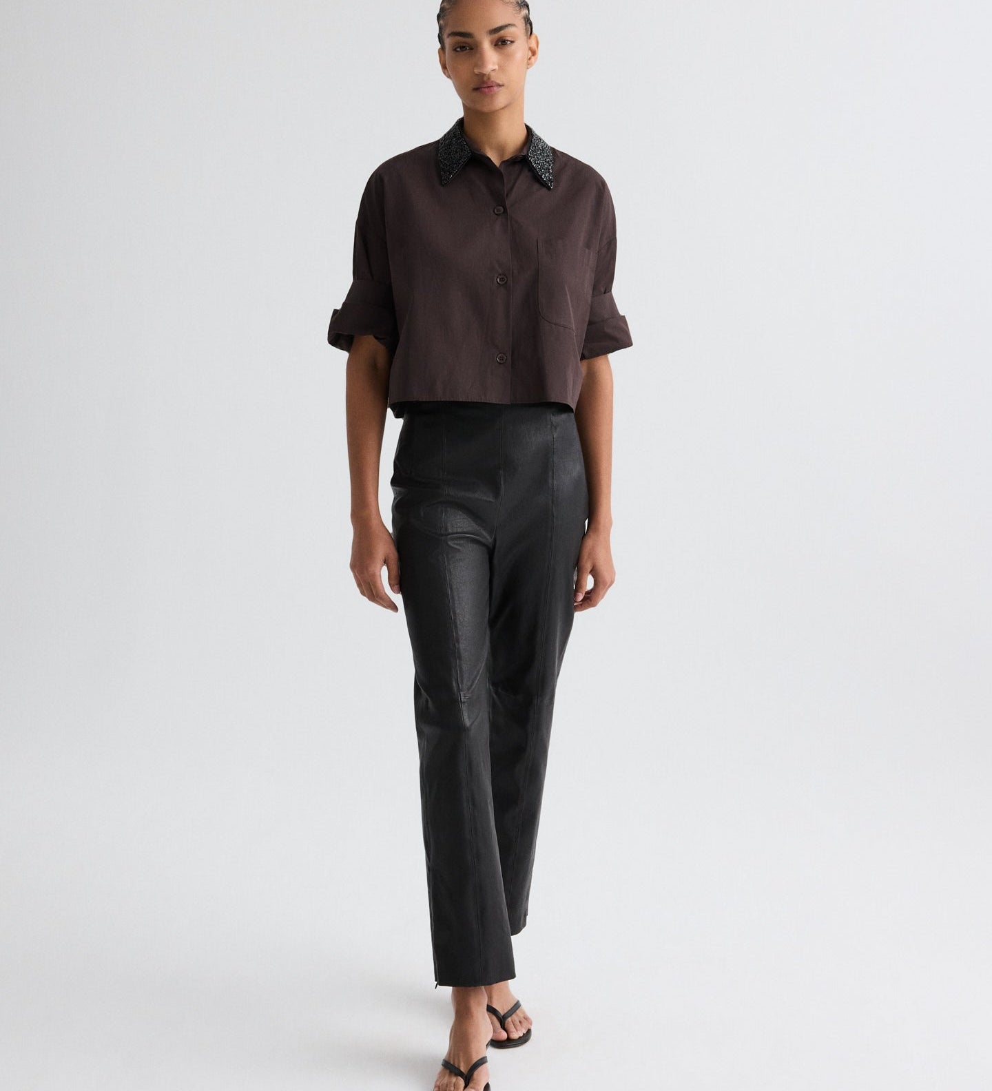 TWP - Next Ex Shirt with Crystal Collar in Super Compact Poplin