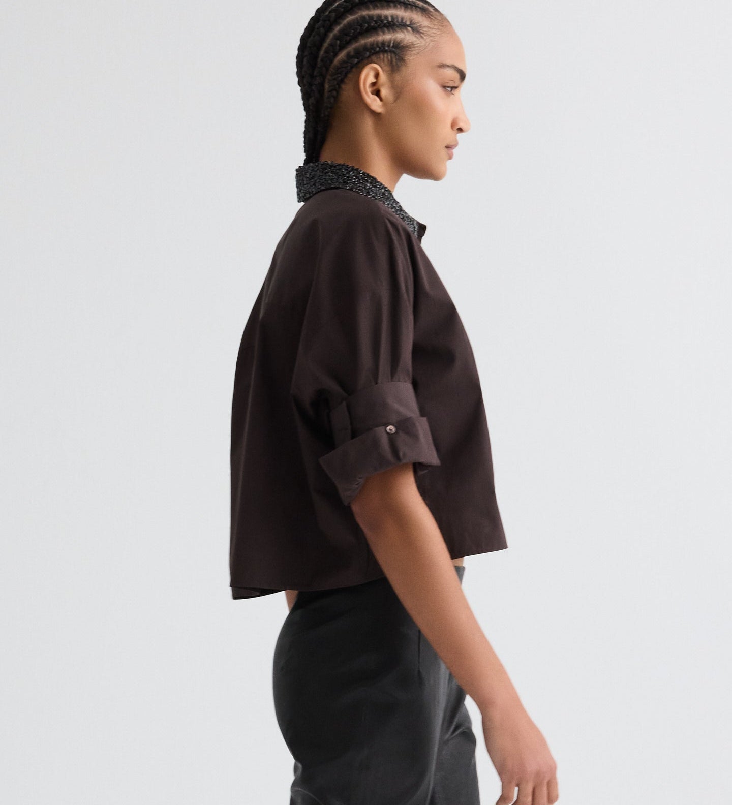 TWP - Next Ex Shirt with Crystal Collar in Super Compact Poplin