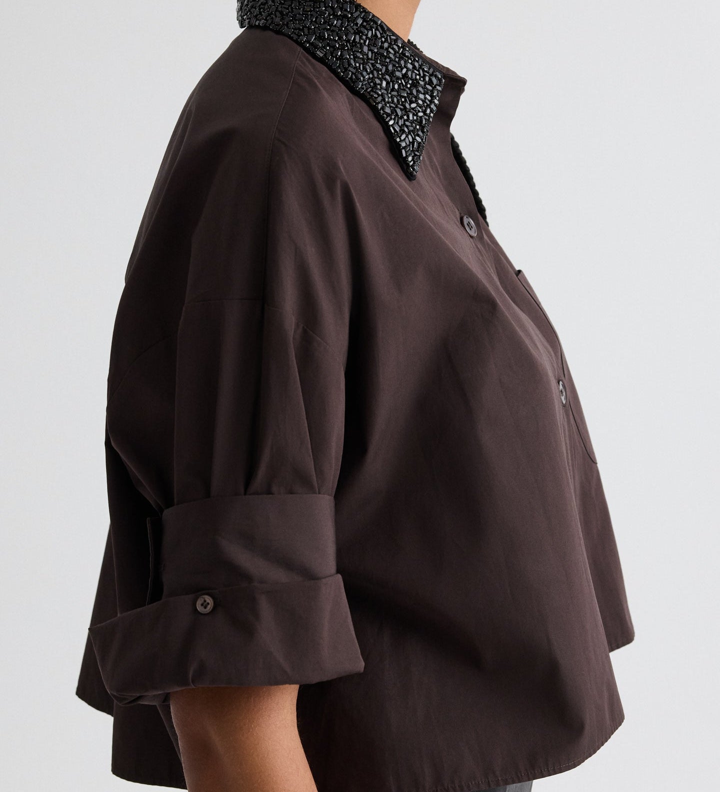 TWP - Next Ex Shirt with Crystal Collar in Super Compact Poplin