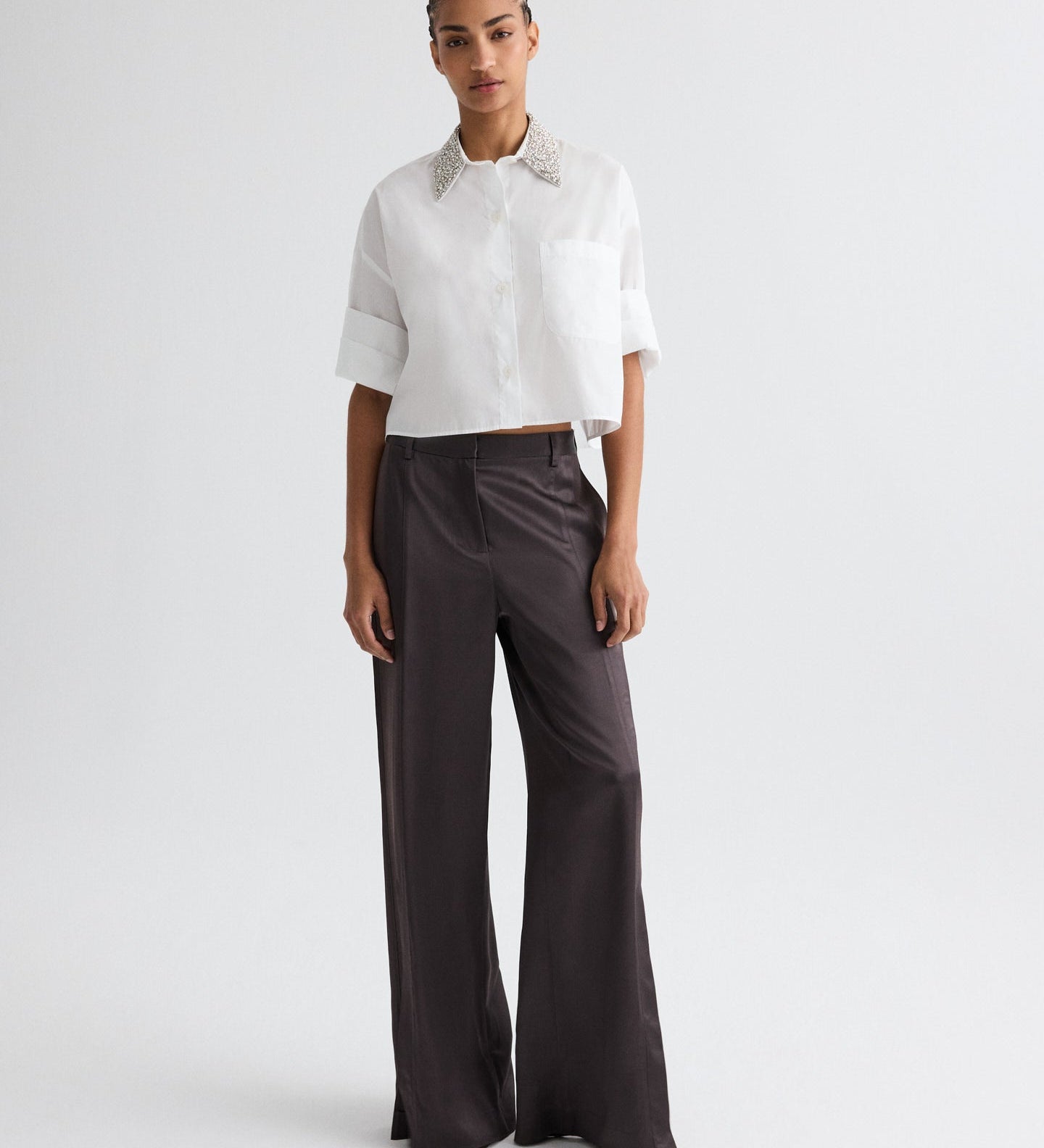 TWP - Next Ex Shirt with Crystal Collar in Super Compact Poplin