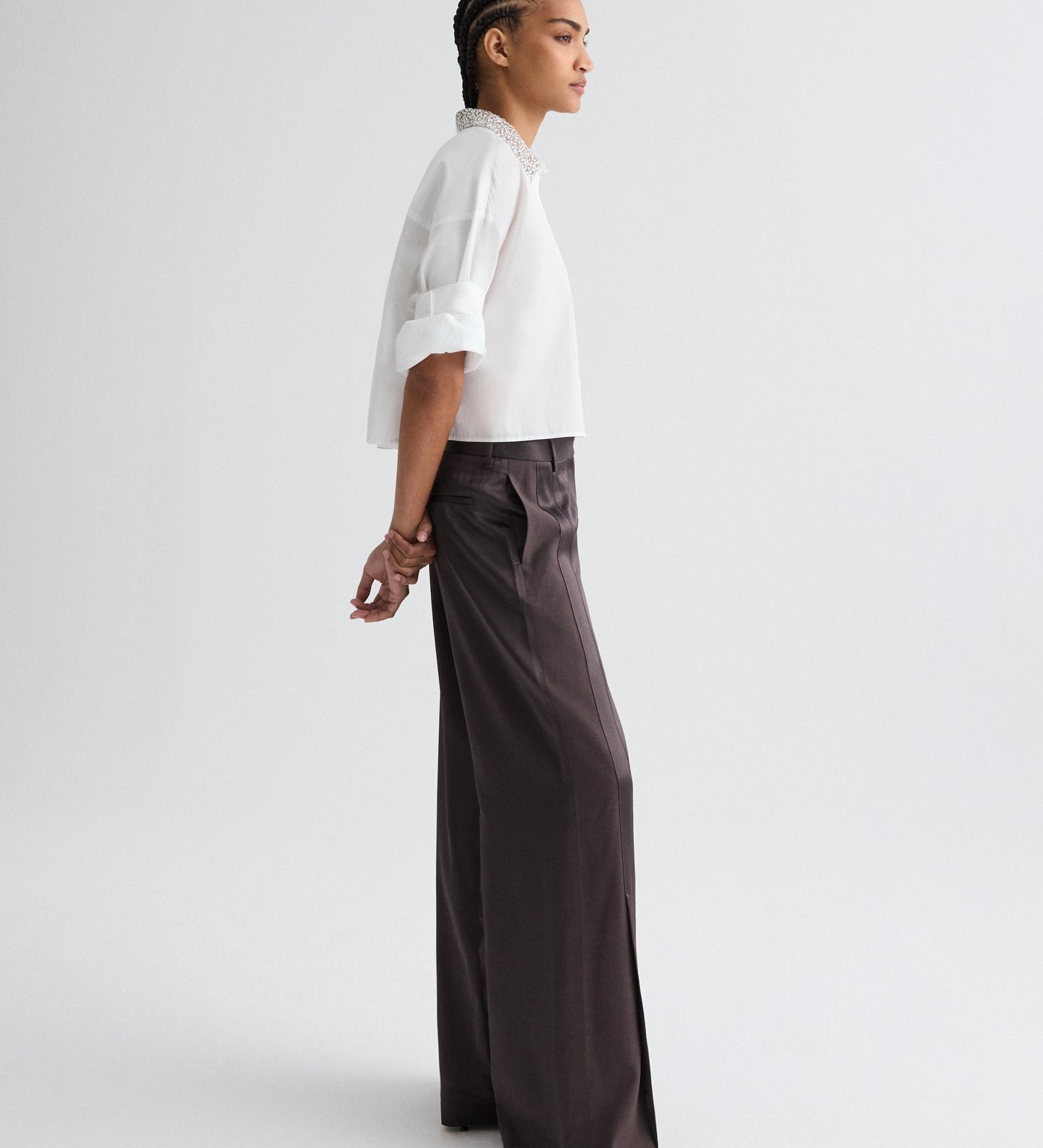 TWP - Next Ex Shirt with Crystal Collar in Super Compact Poplin