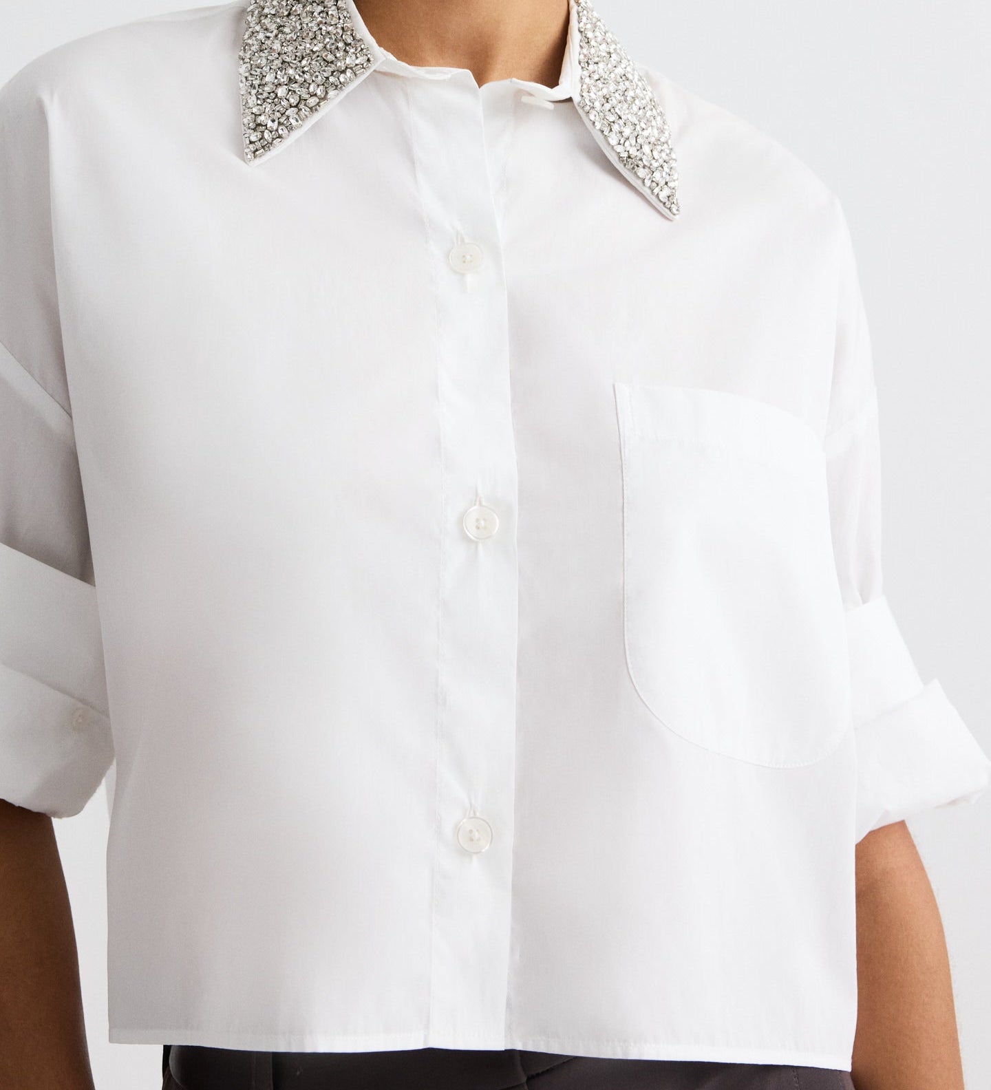 TWP - Next Ex Shirt with Crystal Collar in Super Compact Poplin