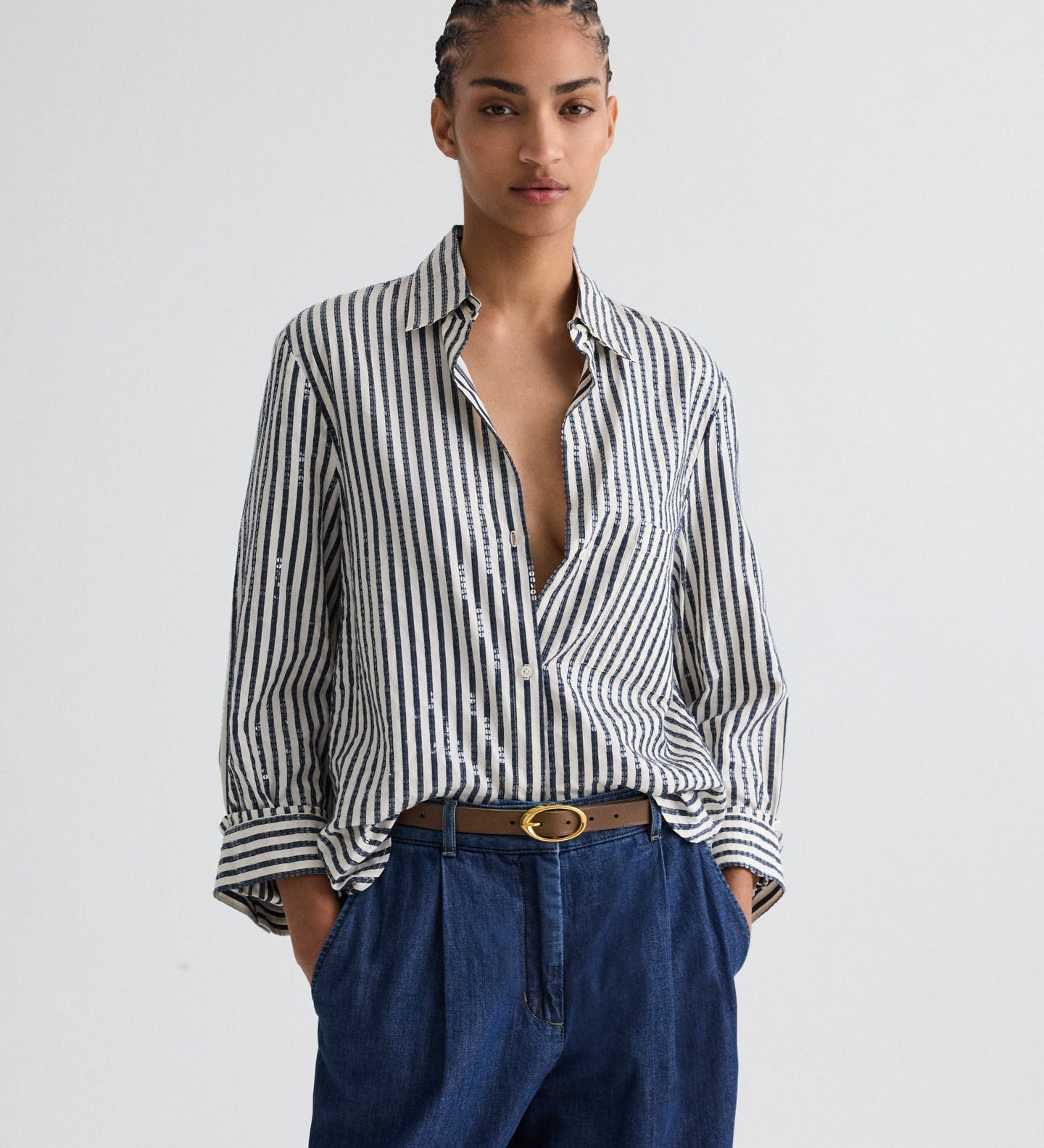 TWP - Next Morning Shirt in Clear Sequin on Stripe