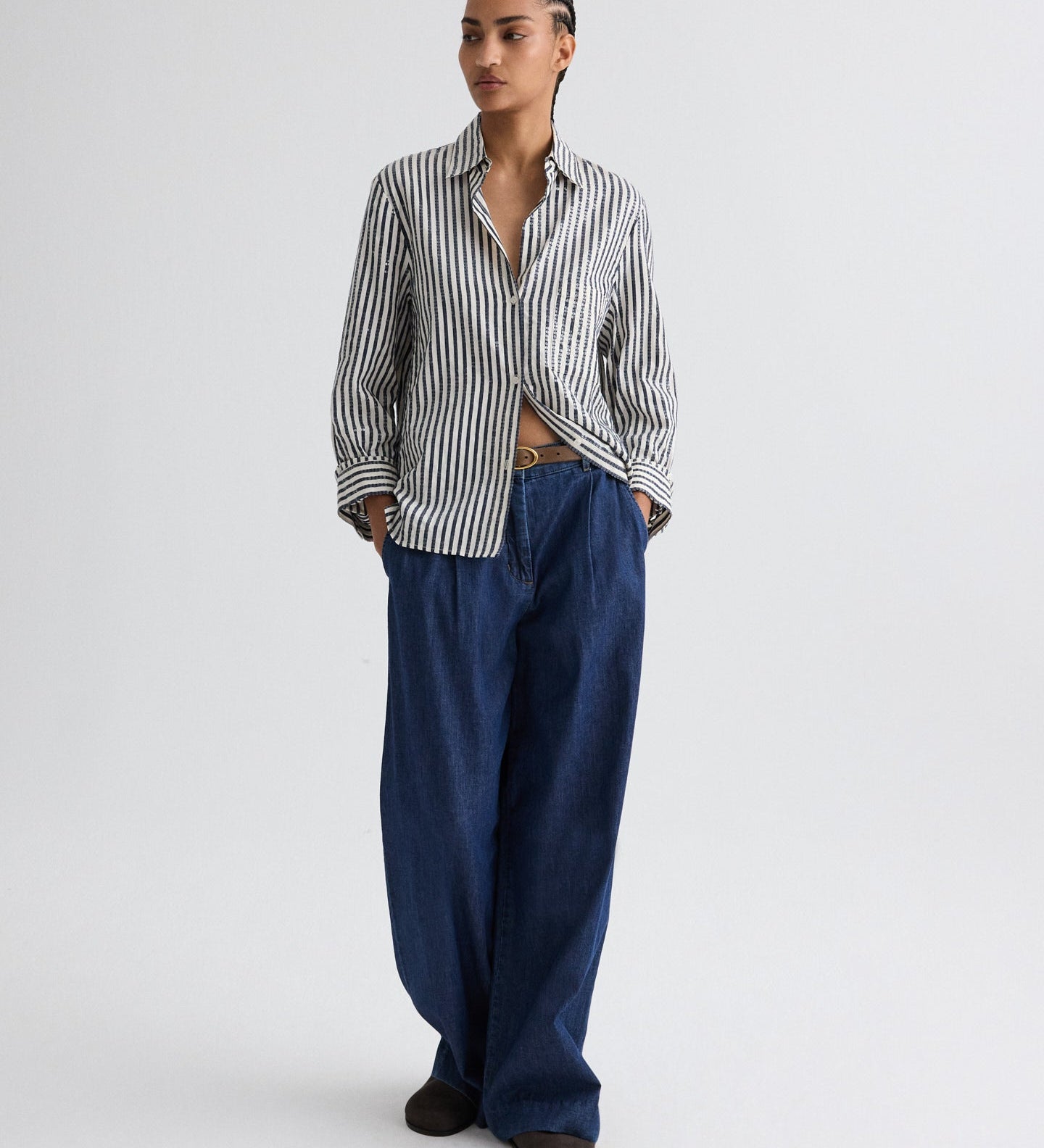 TWP - Next Morning Shirt in Clear Sequin on Stripe