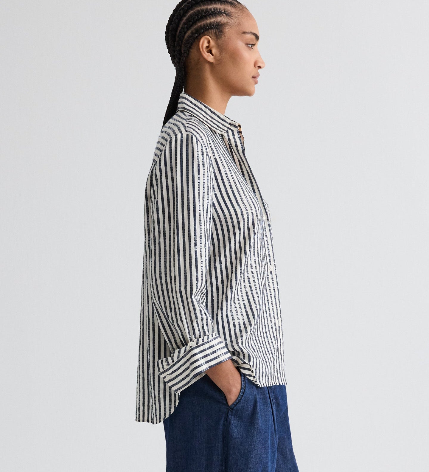 TWP - Next Morning Shirt in Clear Sequin on Stripe