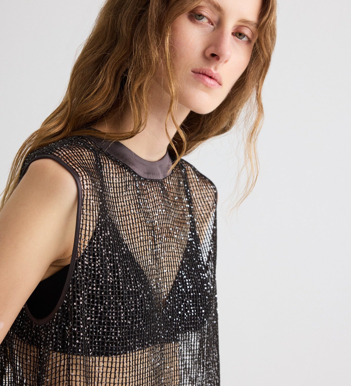 TWP - Short Muscle Tank in Mini Sequin Netting