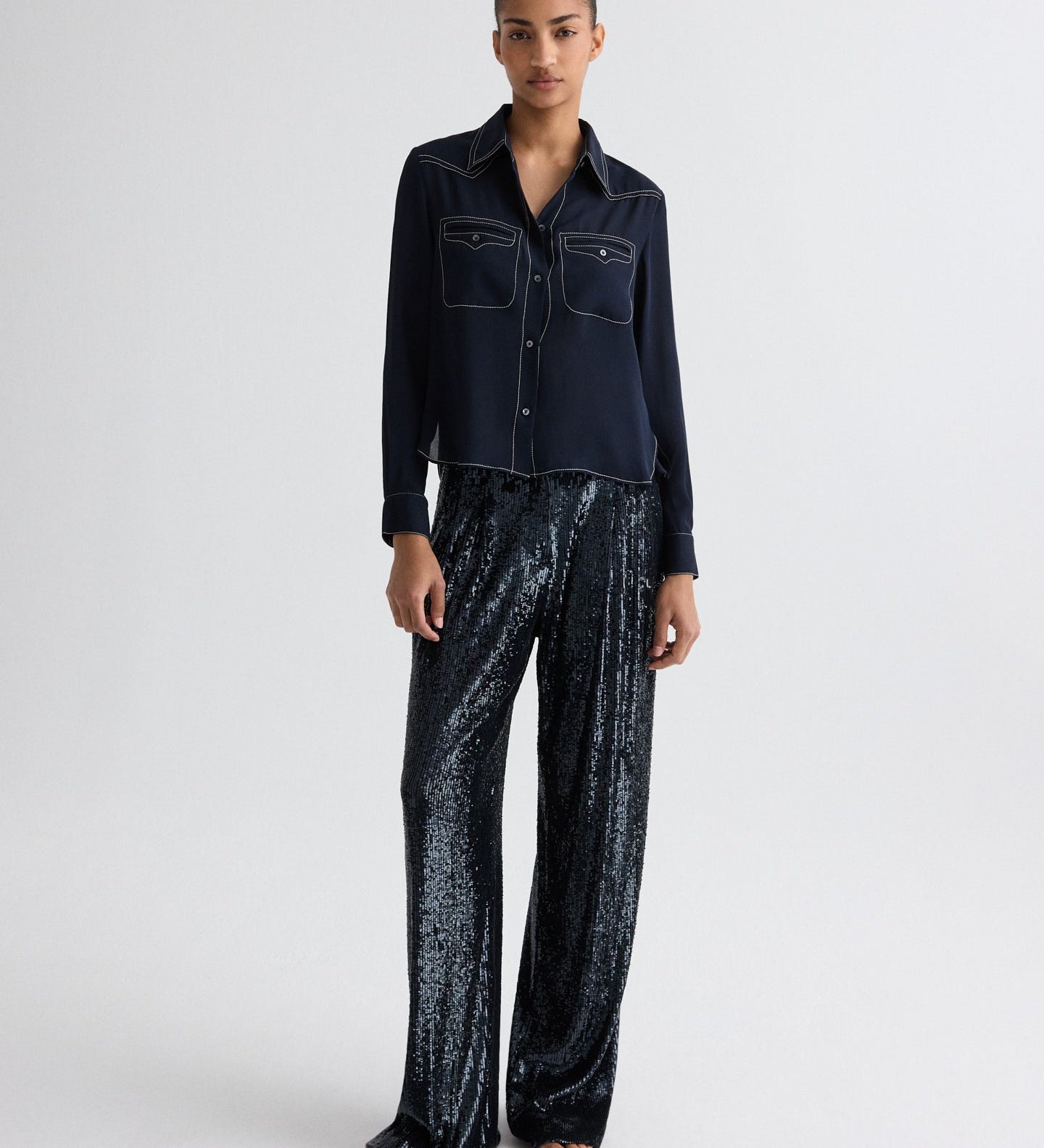 TWP - Carter Shirt with Topstitch in Silk Georgette