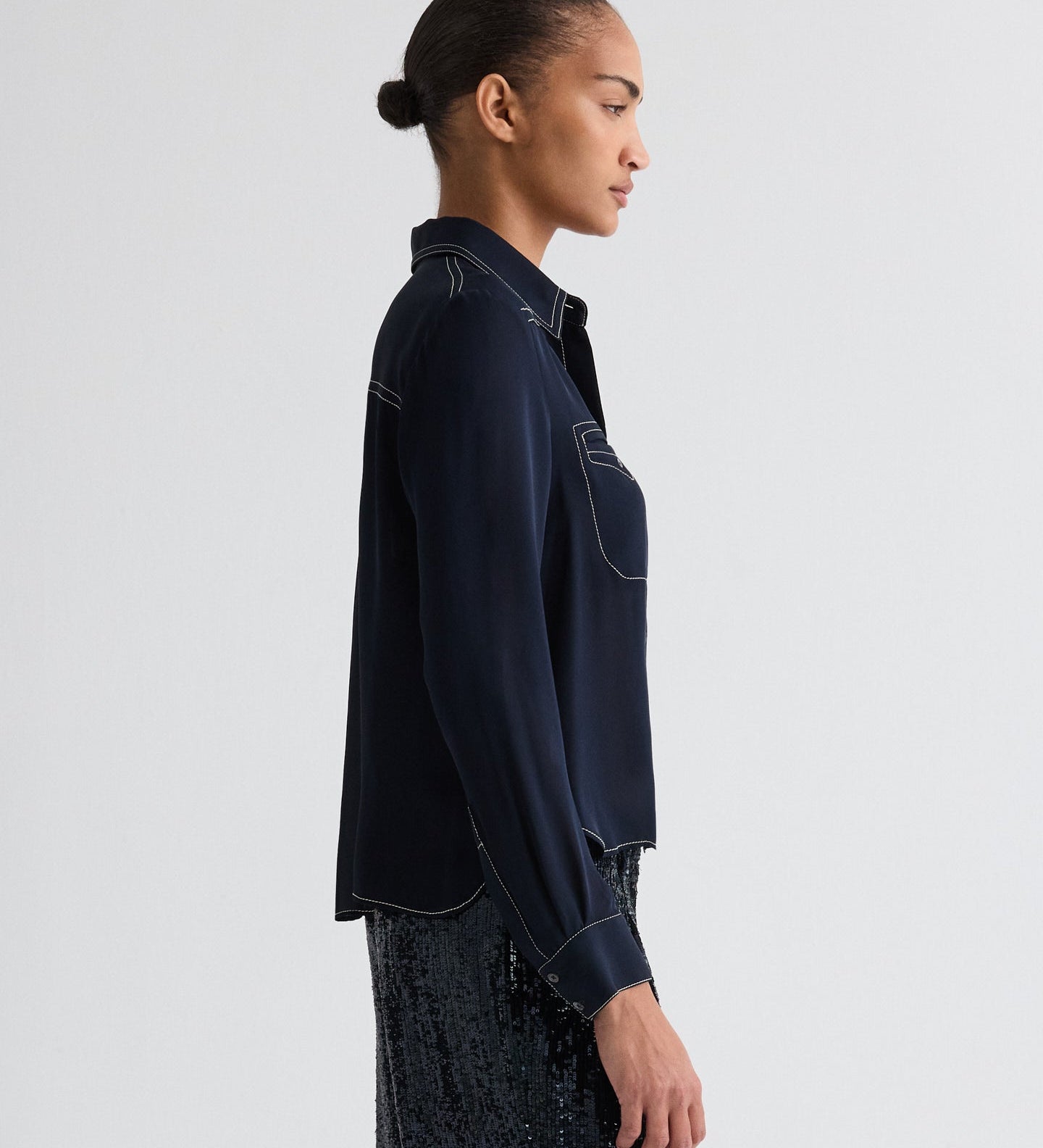 TWP - Carter Shirt with Topstitch in Silk Georgette