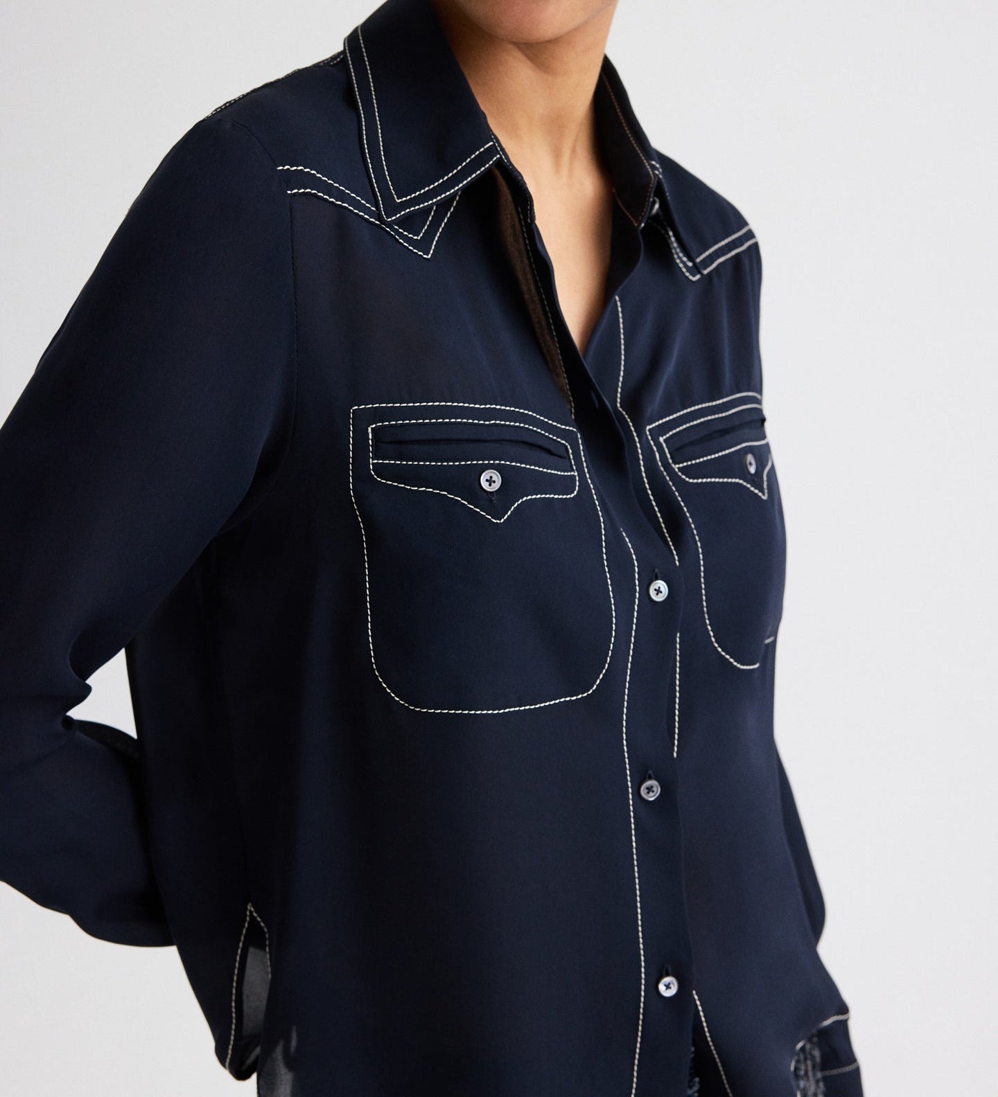 TWP - Carter Shirt with Topstitch in Silk Georgette