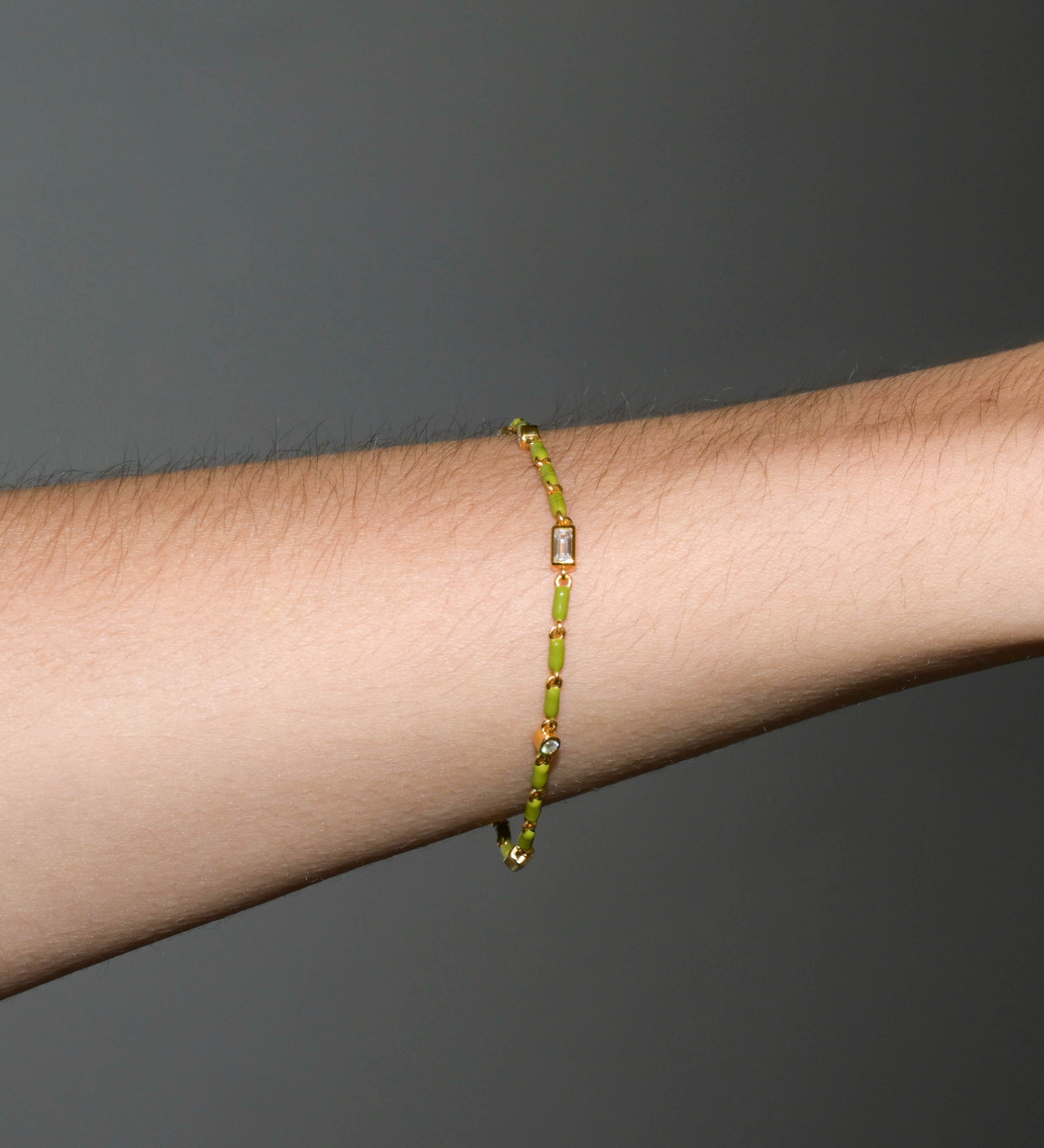 Dorsey - ENAMEL MOISSANITE BRACELET IN OLIVE, 18K GOLD VERMEIL