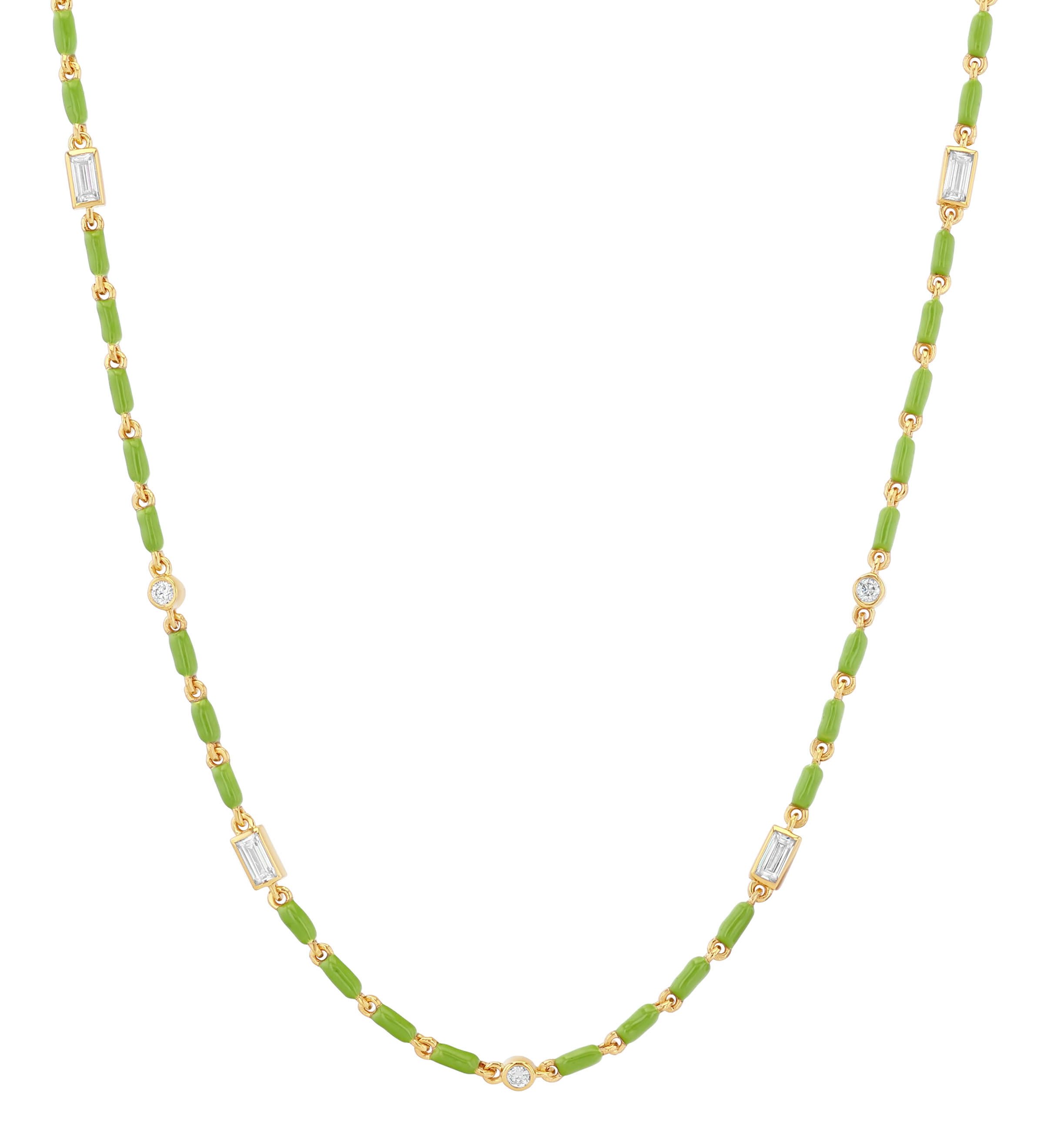 Dorsey - ENAMEL MOISSANITE NECKLACE IN OLIVE, 18K GOLD VERMEIL