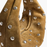Khaite - Medium Olivia Hobo in Mud Suede with Silver Studs