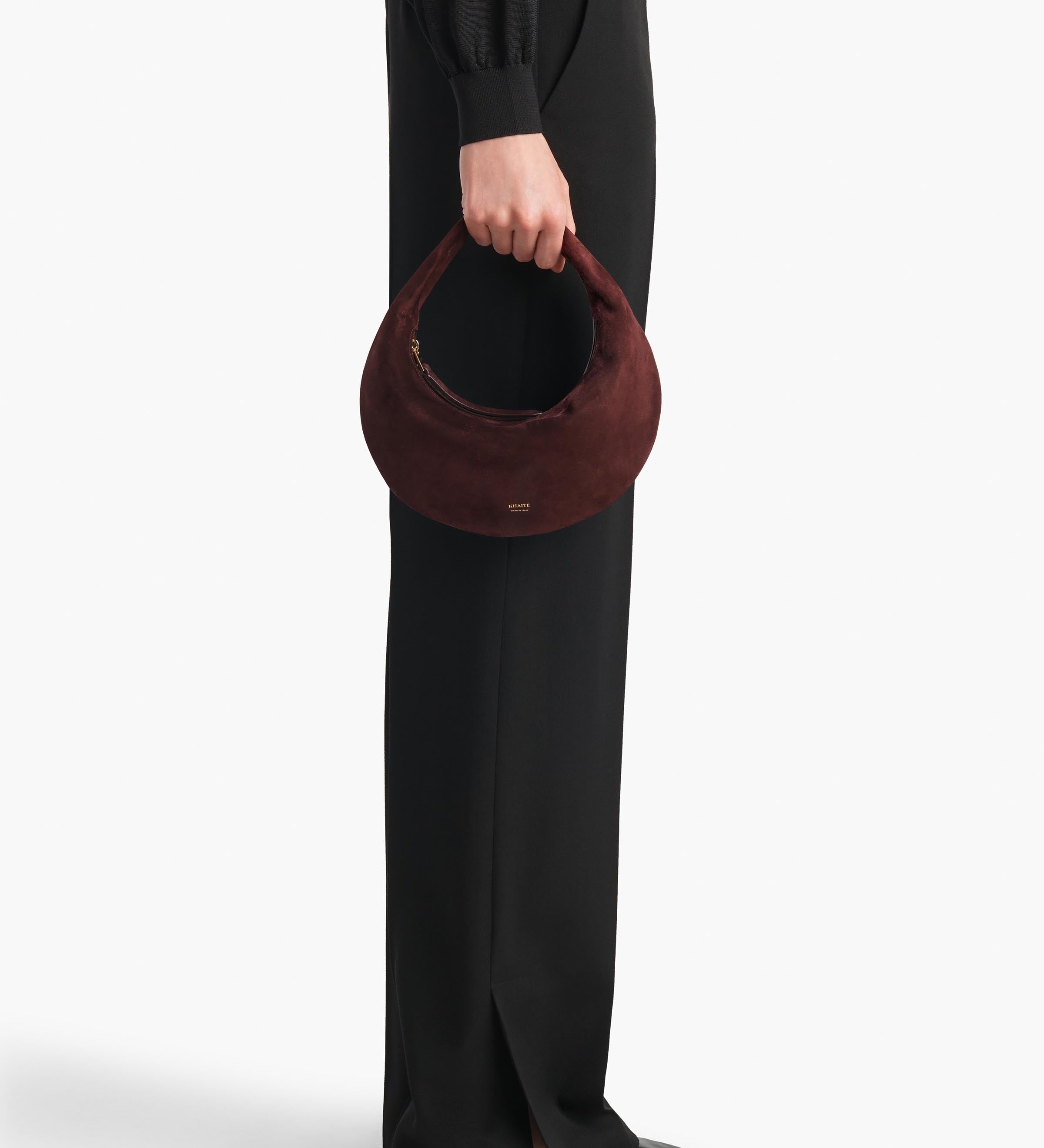 Khaite - Mini Olivia Hobo in Rouge Noir Suede