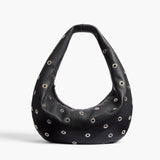 Khaite - Medium Olivia Hobo in Black Pebbled Leather with Grommets