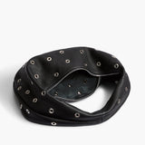 Khaite - Medium Olivia Hobo in Black Pebbled Leather with Grommets