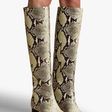 Khaite - Ona Knee-High Boot in Natural Python-Embossed Leather