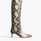 Khaite - Ona Knee-High Boot in Natural Python-Embossed Leather