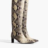 Khaite - Ona Knee-High Boot in Natural Python-Embossed Leather