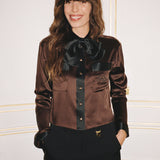 FRAME - Ritz Feminine Silk Blouse -- Chocolate Brown