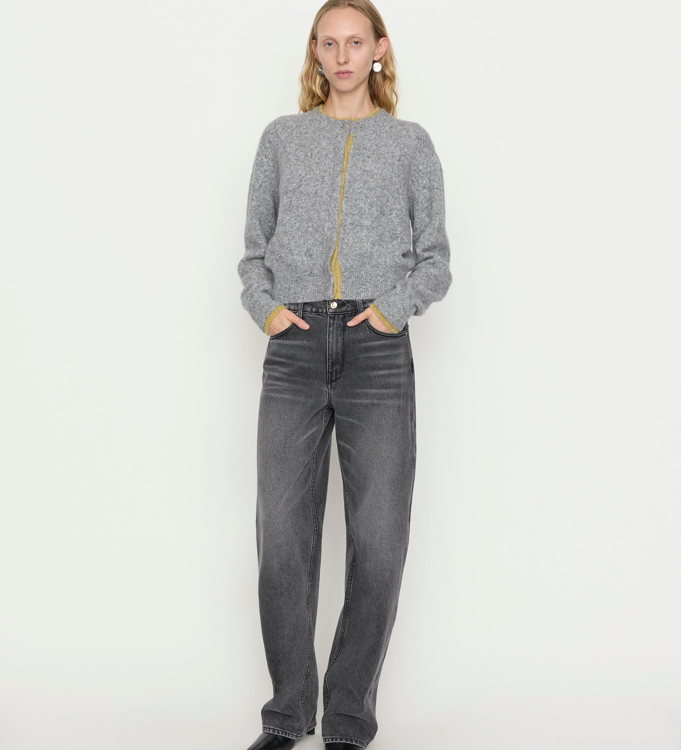 OSSOU - Lana Cardigan in Stone and Citron
