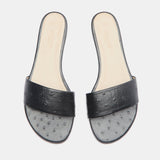 Le Monde Beryl - Pool Slide / Black Leather Ostrich Effect
