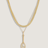 Petite Carter Herringbone & Kinn x Sunset Tennis Club Ball And Racquet Necklace Pearl Stack