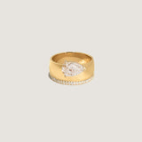 Kinn - Porter Cigar Band Ring Pear Diamond & Dahlia Pavé Ring 1.2mm Diamond Ring Stack