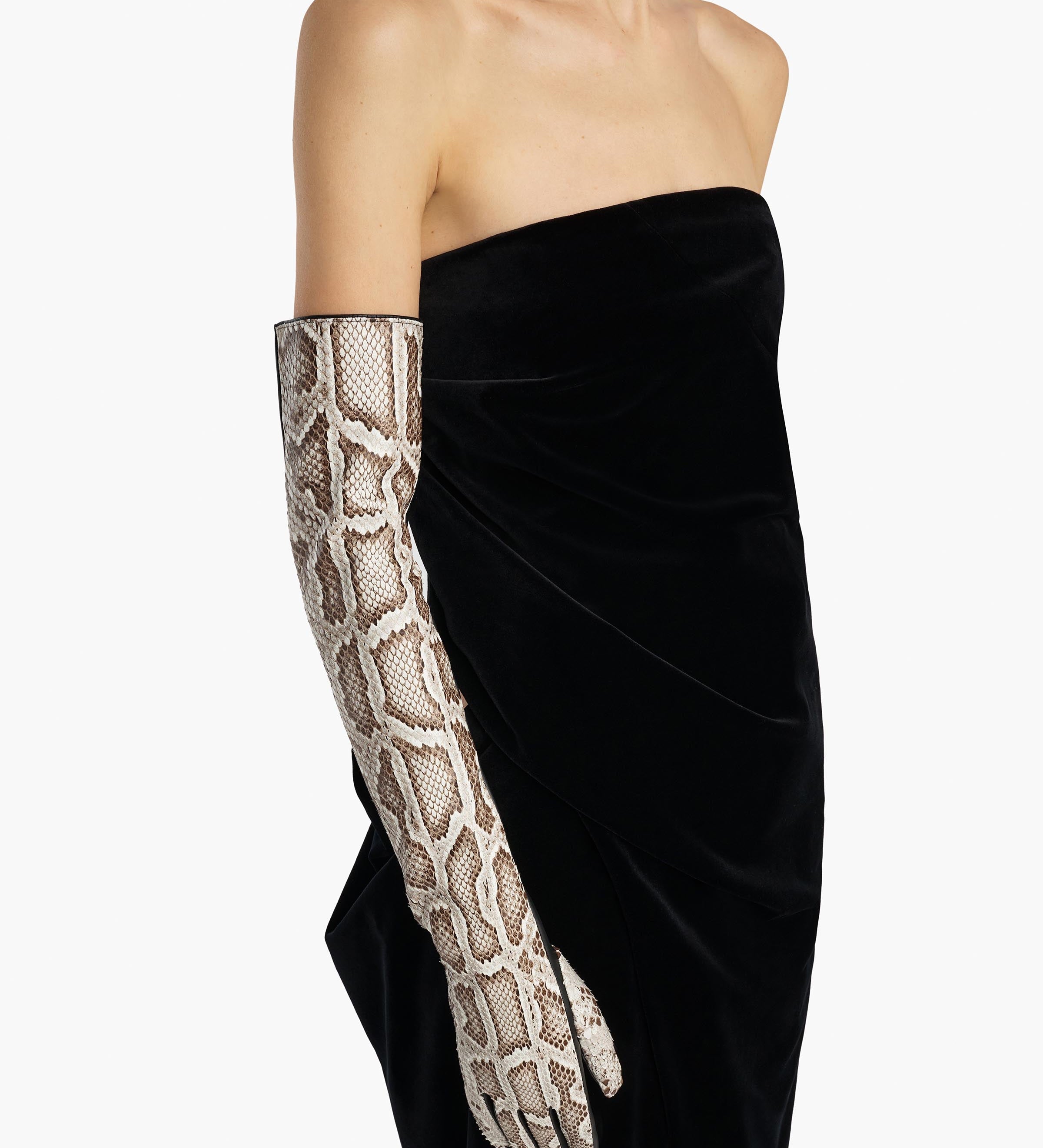 Khaite - Remo Long Gloves in Natural Python