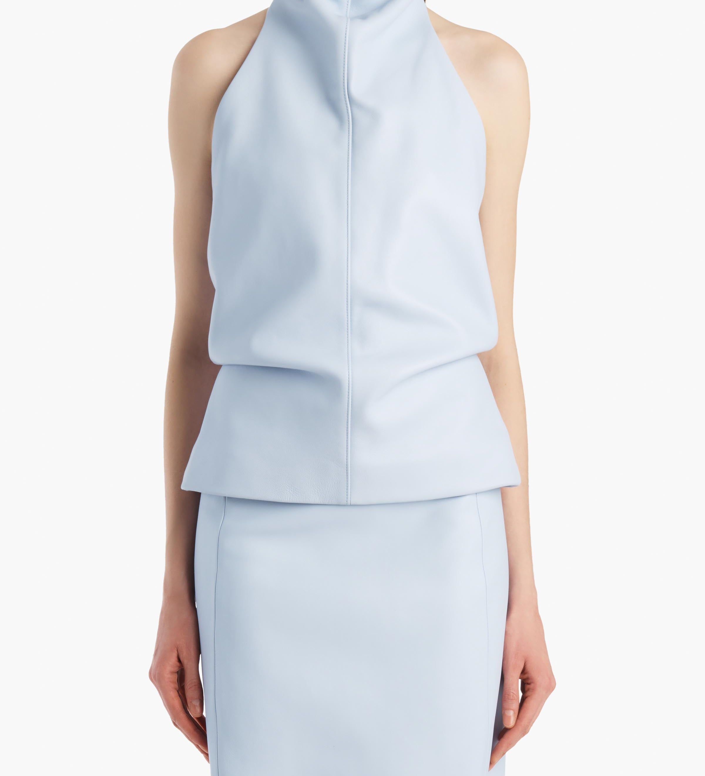 Khaite - Rone Top in Sky Blue Leather
