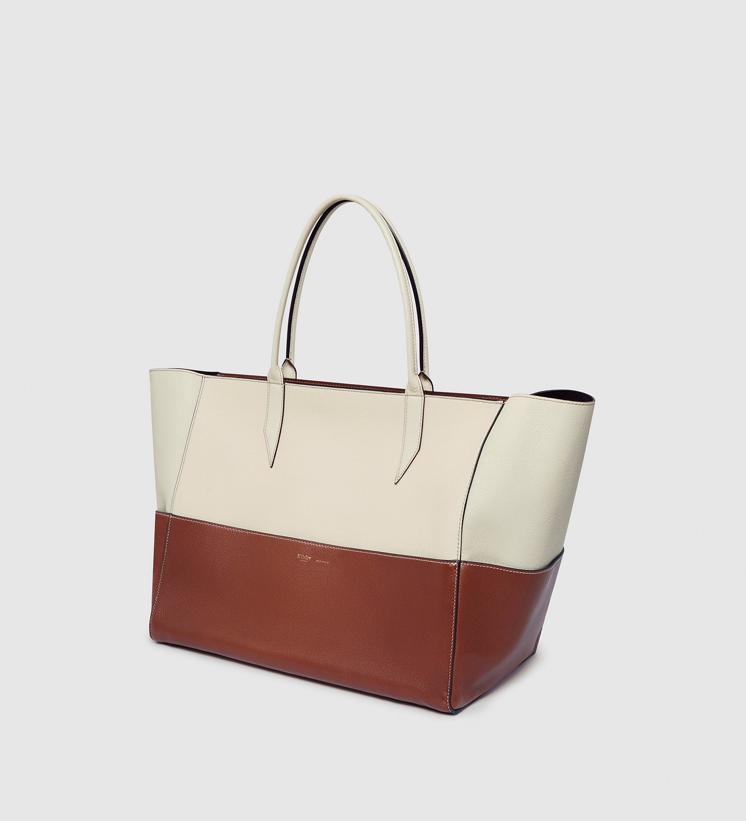 Metier - Incognito 42 Cabas Bag Smooth Calfskin White Sand and Cognac