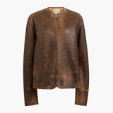 Khaite - Ruban Jacket in Dark Brown Distresed Leather