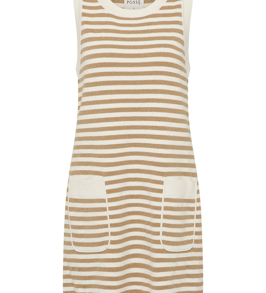 Posse - ARI MINI DRESS - TAN STRIPE