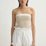 Posse - ARI STRAPLESS TOP - TAN STRIPE