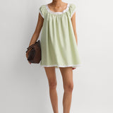 Faithfull - Arcadia Mini Dress Micro Check Pistachio