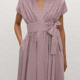 Faithfull - Lova Midi Dress Maia Stripe Burgundy